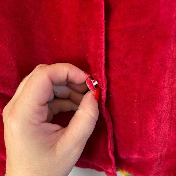 VTG 90s April Cornell Girls Cornelloki Velvet Jacket 9/10 Red Floral Trim - Picture 6 of 9